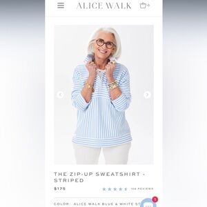 Alice Walk The Zip-Up Sweatshirt - Striped Blue & White XL